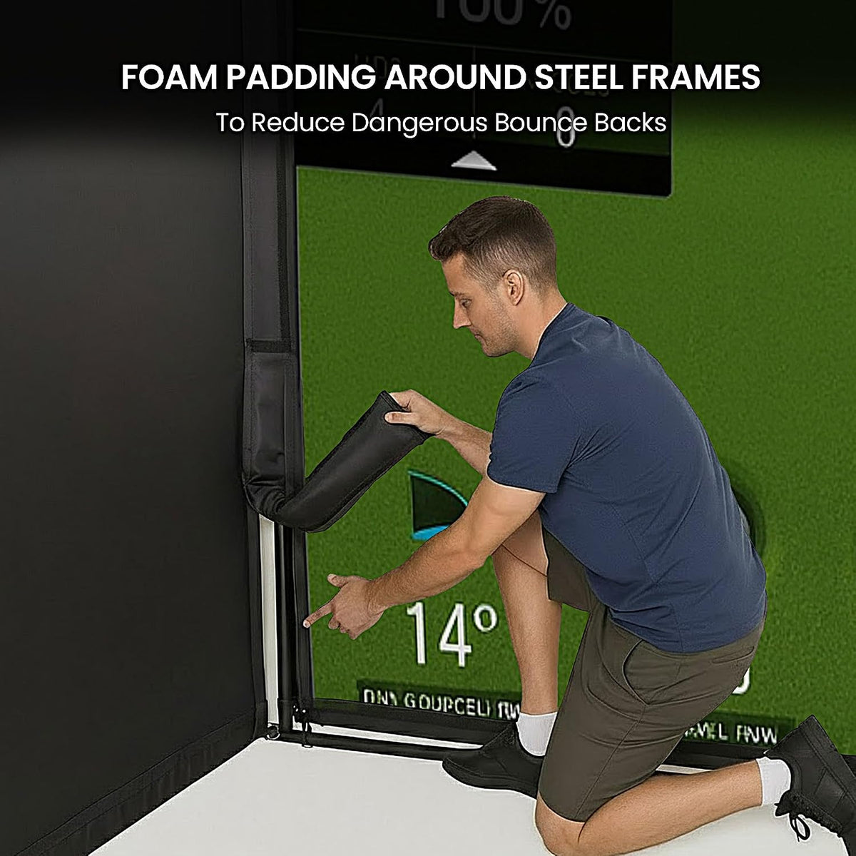 Golf Simulator Enclosure for Home Garage Indoor Sim Practice with Screen | 10 X 8 X 5 Ft with HD Impact Screen Two Shank Nets Corner Foam Padding (Projector Launch Monitor & Hitting Mat Not Included)