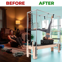 Pilates Reformer Kit, Deluxe Premium Maple Machine with Reformer Box, Jump Board & Adjustable Resistance, Smooth Glide for Home or Studio — Before & After