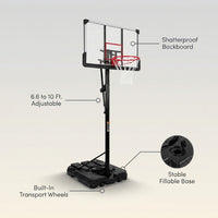 6.6 Ft. to 10 Ft. Adjustable Height Portable Basketball Hoop Goal Basketball System Basketball Equipment with Wheels — infographic