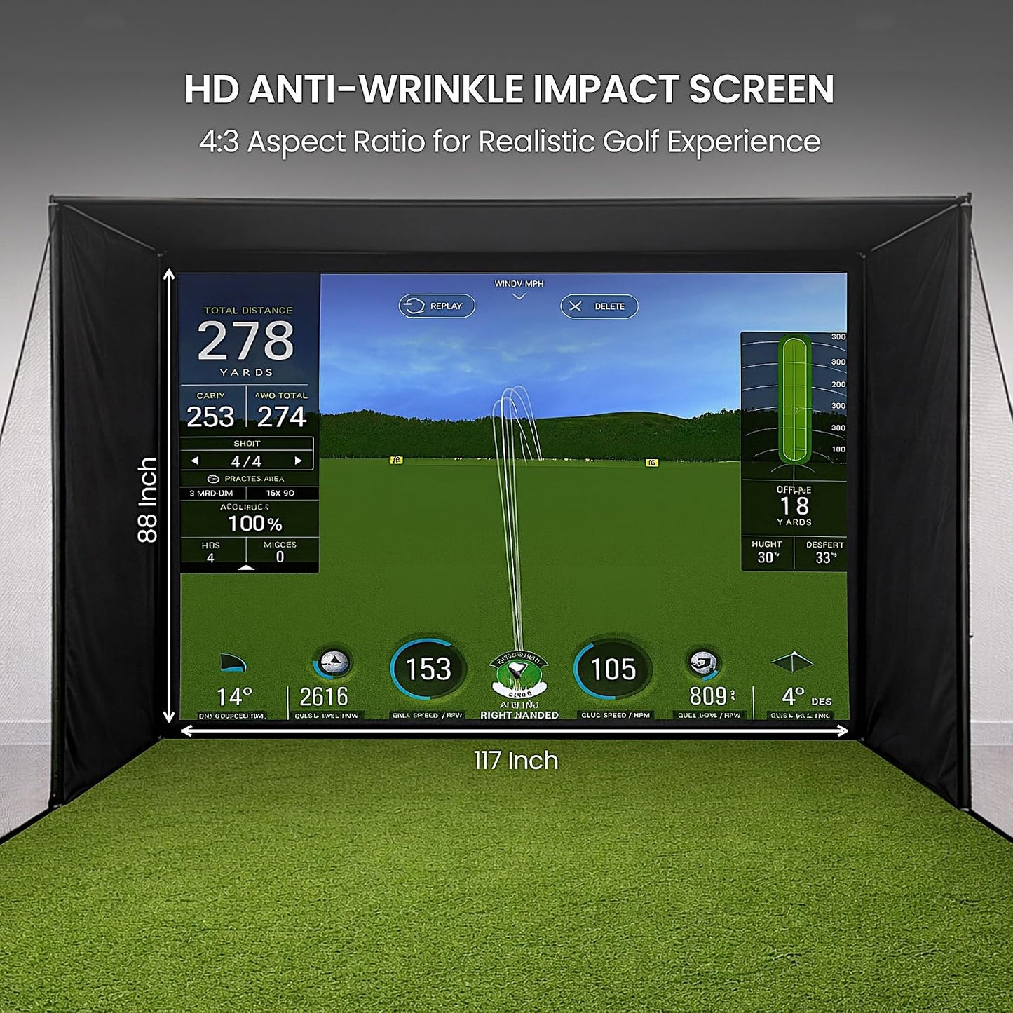 Golf Simulator Enclosure for Home Garage Indoor Sim Practice with Screen | 10 X 8 X 5 Ft with HD Impact Screen Two Shank Nets Corner Foam Padding (Projector Launch Monitor & Hitting Mat Not Included)