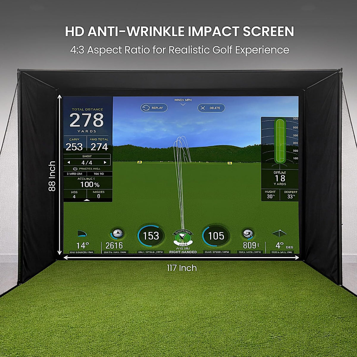 Golf Simulator Enclosure for Home Garage Indoor Sim Practice with Screen | 10 X 8 X 5 Ft with HD Impact Screen Two Shank Nets Corner Foam Padding (Projector Launch Monitor & Hitting Mat Not Included)
