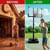 6.6 Ft. to 10 Ft. Adjustable Height Portable Basketball Hoop Goal Basketball System Basketball Equipment with Wheels — Before & After