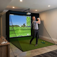 Complete Golf Simulator Enclosure Package – 4K-Ready Impact Screen with Blackout Cage, Projector Mount, Frame Poles, Side Shank Nets | Indoor & Garage Practice | Easy Setup | 12-Month Warranty — Lifestyle