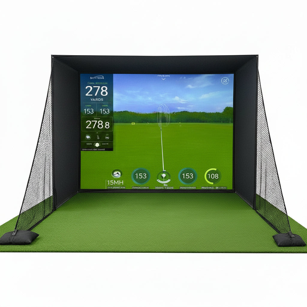 Golf Simulator Enclosure for Home Garage Indoor Sim Practice with Screen | 10 X 8 X 5 Ft with HD Impact Screen Two Shank Nets Corner Foam Padding (Projector Launch Monitor & Hitting Mat Not Included)