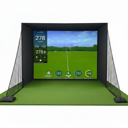 Golf Simulator Enclosure for Home Garage Indoor Sim Practice with Screen | 10 X 8 X 5 Ft with HD Impact Screen Two Shank Nets Corner Foam Padding (Projector Launch Monitor & Hitting Mat Not Included)