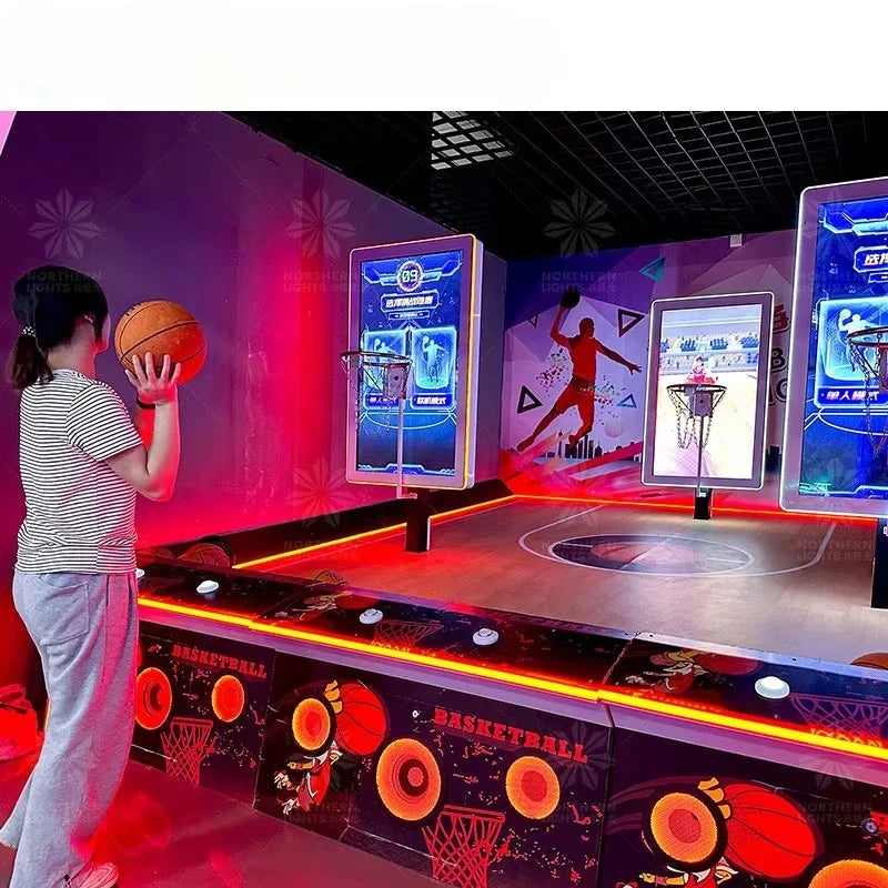 Northern Lights Metal Indoor Foldable Basketball Arcade Game Machine with Hoop