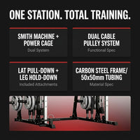 Smith Machine Home Gym All-In-1, 2200LBS Power Cage with Dual Cable Pulley Systems, LAT Pull-Down & Leg Hold-Down | Complete Strength Training Equipment for Full Body Workouts — Results & Stats